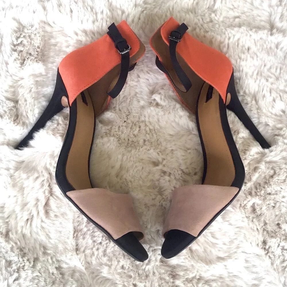 Zara colorblock ankle strap stiletto heels